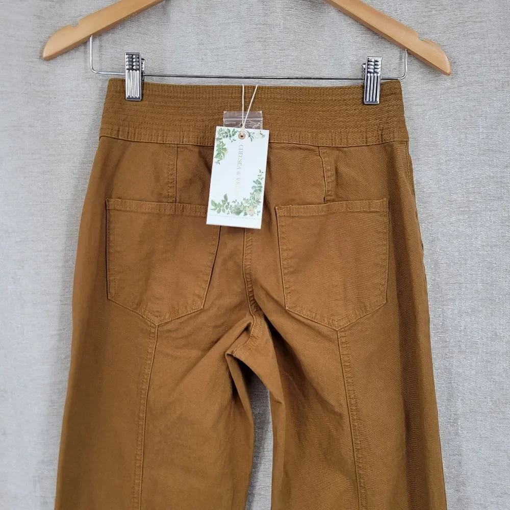 Chelsea & Violet Stretch High Rise Button Fly Front Pants Mustard Chartreuse NEW